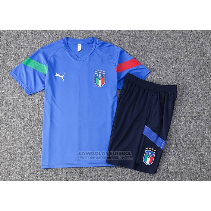 Fato de Treino Italia Manga Curta 2022-2023 Azul - Calcas Curta